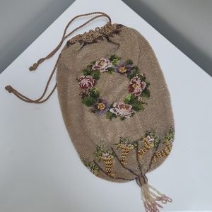 Antique beaded flapper drawstring purse